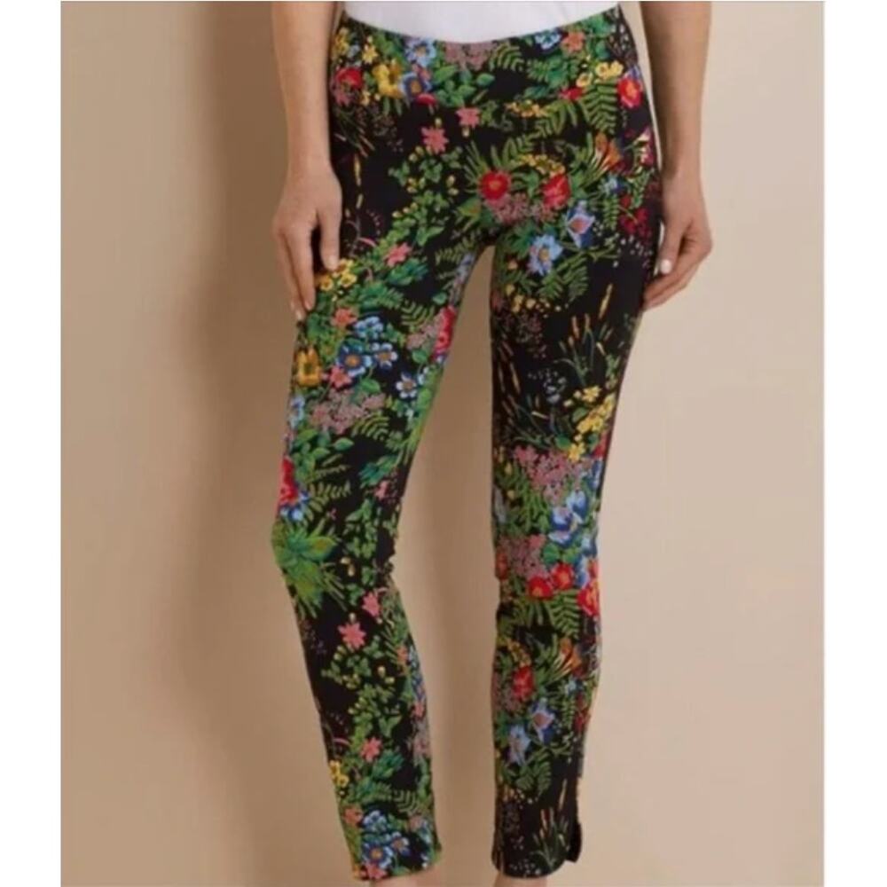 Soft Surroundings In Bloom Black Floral Medium Crop Ankle Pants Stretch
